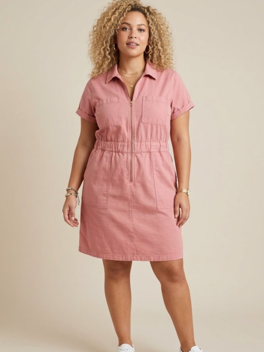 J. Crew Women's Size 24 Dusty Rose Chino Zip Front Shirt Dress